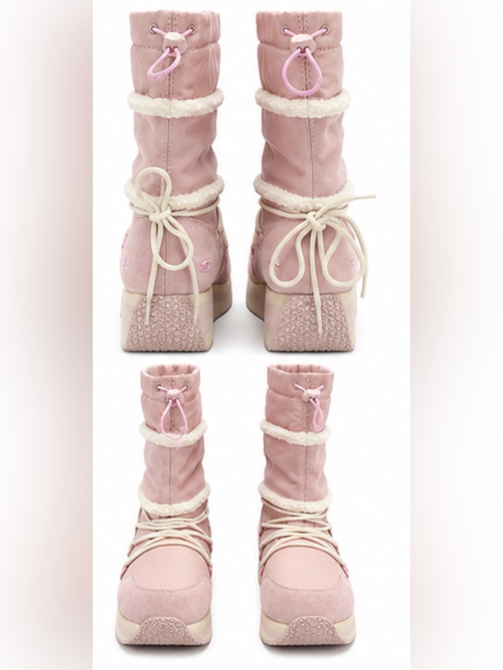 Cozy Skechers Pink Winter Boots Faux Fur Trim Size 7 - Picture 3 of 4
